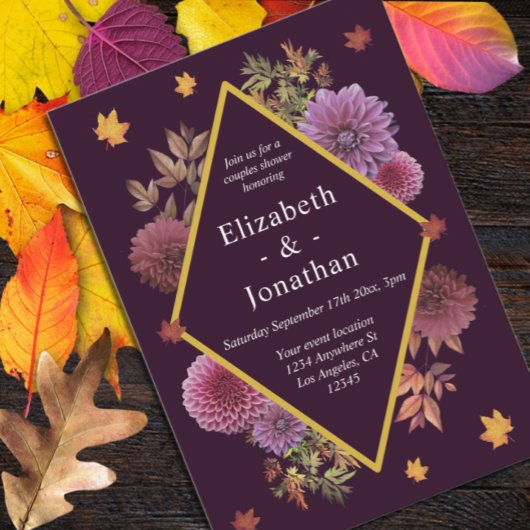 Romantische Herbstdusche Dahlia Paare Einladung