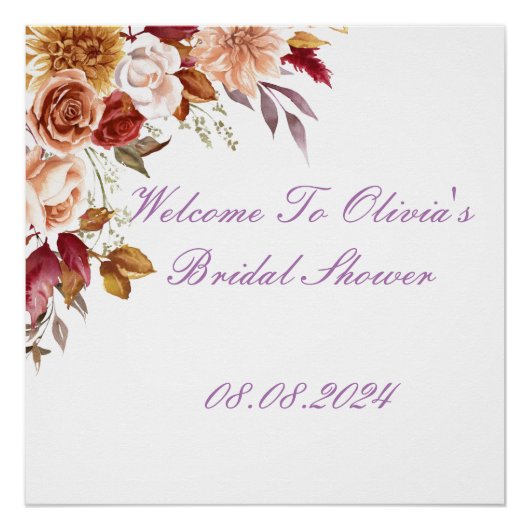 ROMANTISCHE HERBSTFARBEN BRAUTPARTY WELCOME SIGN POSTER (Vorderseite)