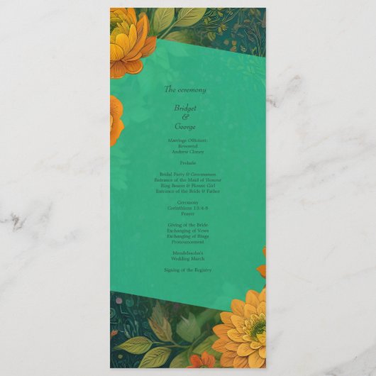 Romantische Herbstflorale Hochzeitskarte & Program Programm (Rückseite)