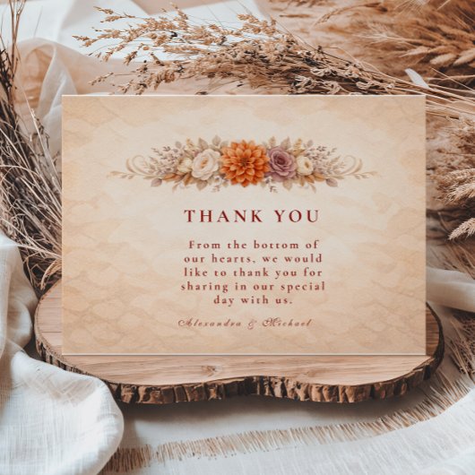 Romantische Herbstgartenhochzeit Dankeskarte