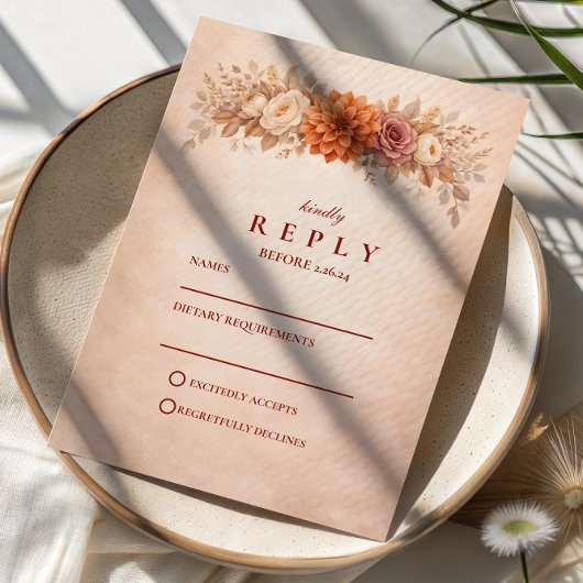 Romantische Herbstgartenhochzeit RSVP Karte