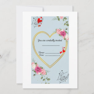 Romantische Herz-Goldrahmen-Hochzeitseinladung mit Einladung