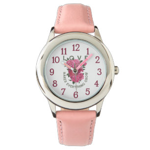 Romantische Herz- und Rosen-Wachstumsbotschaft Armbanduhr