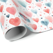 Romantische Herzblasen und Geschenke Wasserfarben  Geschenkpapier (Rolleneckpunkt)