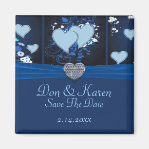 Romantische Herzen in blauem Blumen retten Datum Magnet