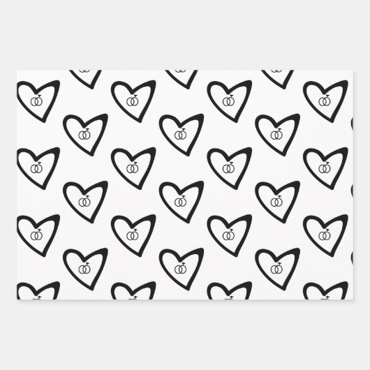 Romantische Herzen Rings Black Pattern Wedding Geschenkpapier Set (Vorderseite 3)