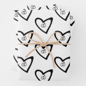 Romantische Herzen Rings Black Pattern Wedding Geschenkpapier Set (Beispiel)
