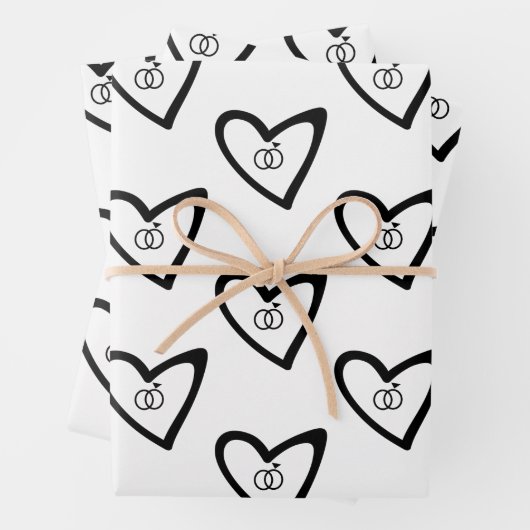 Romantische Herzen Rings Black Pattern Wedding Geschenkpapier Set (Beispiel)