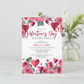 Romantische Herzen & Rose Abendessen am Valentinst Einladung (Stehend Vorderseite)