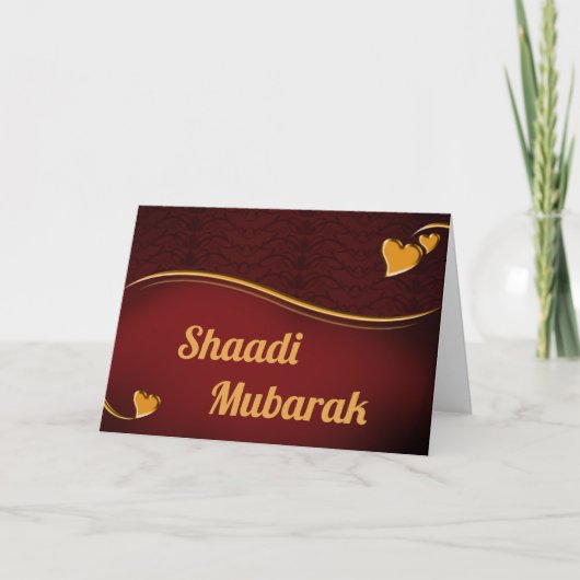 Romantische Herzen Rot und Gold Shaadi Mubarak Karte (Vorderseite)