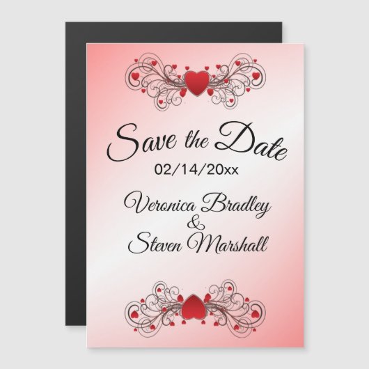 Romantische Herzen Save the Date Magneteinladung (Vorne/Hinten)