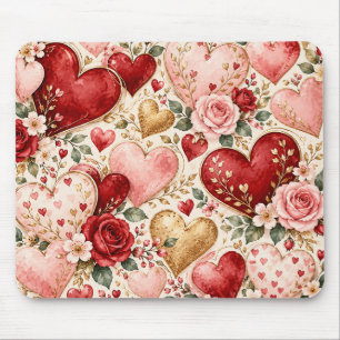 Romantische Herzen und Rosen-Mauspad Mousepad