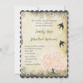 Romantische Herzenleder Rosa Tree Love Bird Weddin Einladung (Vorderseite)