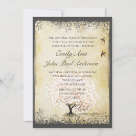 Romantische Herzlaken Rosa Tree Love Bird Wedding  Einladung