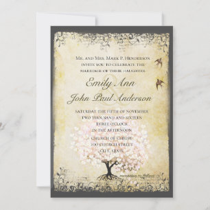 Romantische Herzlaken Rosa Tree Love Bird Wedding Einladung