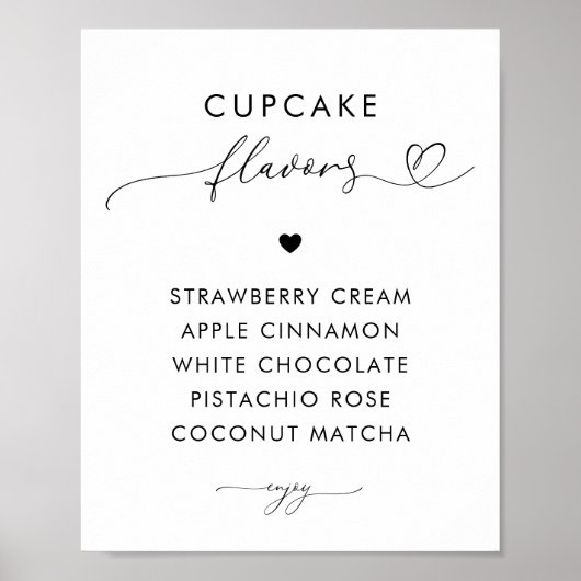 Romantische Herzschrift Cupcake Flavours Hochzeits Poster (Vorne)