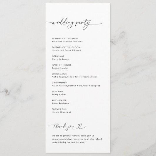 Romantische Herzschrift Minimalistisch Moderne Hoc Programm (Rückseite)