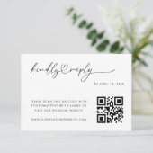 Romantische Herzschrift Minimalistisch QR Code Hoc RSVP Karte (Stehend Vorderseite)