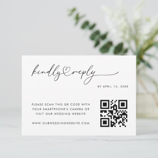 Romantische Herzschrift Minimalistisch QR Code Hoc RSVP Karte (Stehend Vorderseite)