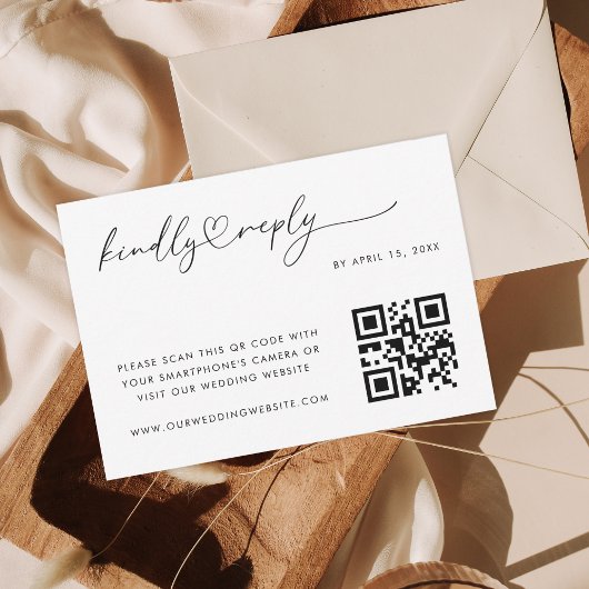 Romantische Herzschrift Minimalistisch QR Code Hoc RSVP Karte