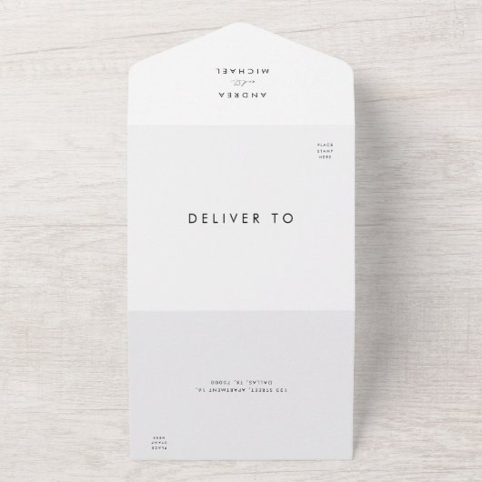 Romantische Herzschrift Minimalistisch White Weddi All In One Einladung (Außenbereich)