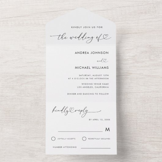 Romantische Herzschrift Minimalistisch White Weddi All In One Einladung (Innen Boden)