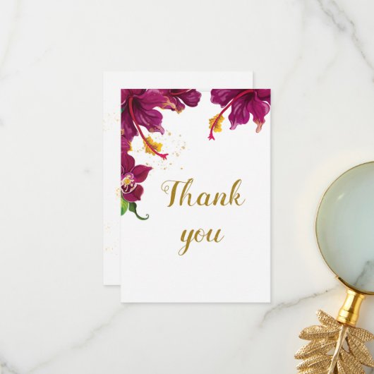 Romantische Hibiskus Blume botanisch Dankeskarte (Vorderseite/Rückseite Beispiel)