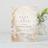 Romantische himmlische Strandhochzeit Save The Date (Stehend Vorderseite)