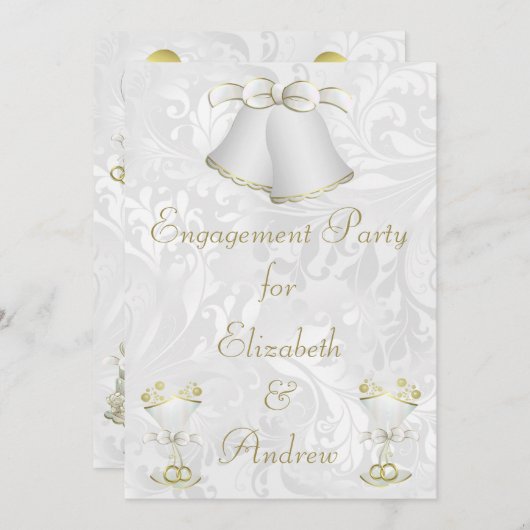 Romantische Hochzeit Bell u. Sektkelche Einladung (Vorne/Hinten)