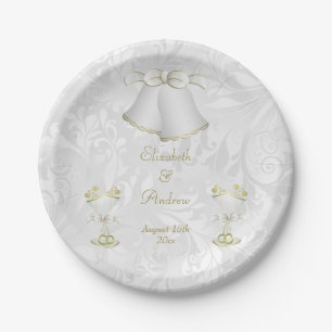 Romantische Hochzeit Bell u. Sektkelche Pappteller