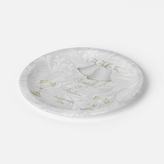 Romantische Hochzeit Bell u. Sektkelche Pappteller (Schrägansicht)