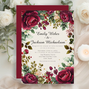 Romantische Hochzeit Burgund Floral Luxury Einladung