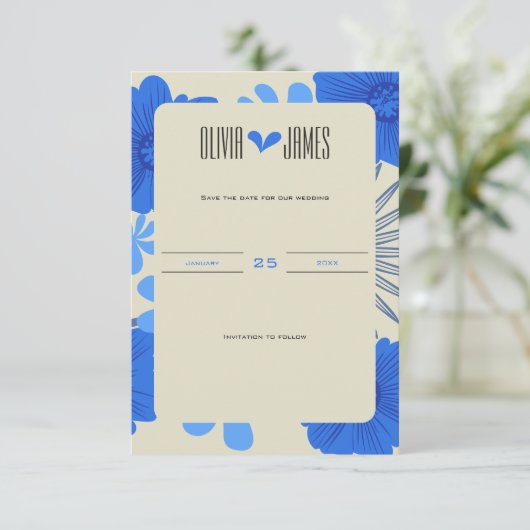 Romantische Hochzeit der Blauen Flora Save The Date (Stehend Vorderseite)