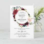 Romantische Hochzeit der Blush Navy Blues Einladung (Stehend Vorderseite)