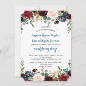 Romantische Hochzeit der Burgundy Navy Blush Flora Einladung (Vorderseite)