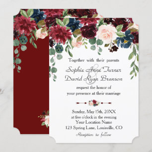 Romantische Hochzeit der Burgundy Navy Einladung