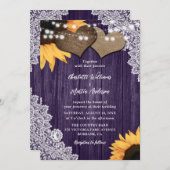 Romantische Hochzeit der Lila Holzblume Sonnenblum Einladung (Vorne/Hinten)