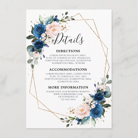 Romantische Hochzeit der Navy Blush Floral Geometr Begleitkarte (Vorderseite)