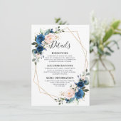 Romantische Hochzeit der Navy Blush Floral Geometr Begleitkarte (Stehend Vorderseite)