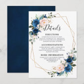 Romantische Hochzeit der Navy Blush Floral Geometr Begleitkarte (Vorne/Hinten)