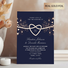 Romantische Hochzeit der Navy in Blau und Gold Folieneinladung