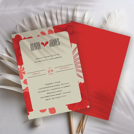 Romantische Hochzeit der Roten Flora Einladung