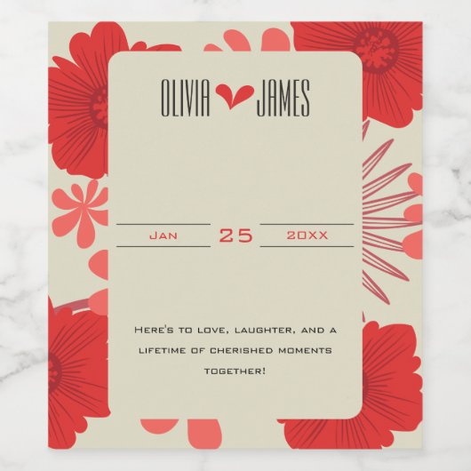 Romantische Hochzeit der Roten Flora Weinetikett (Einzelnes Label)