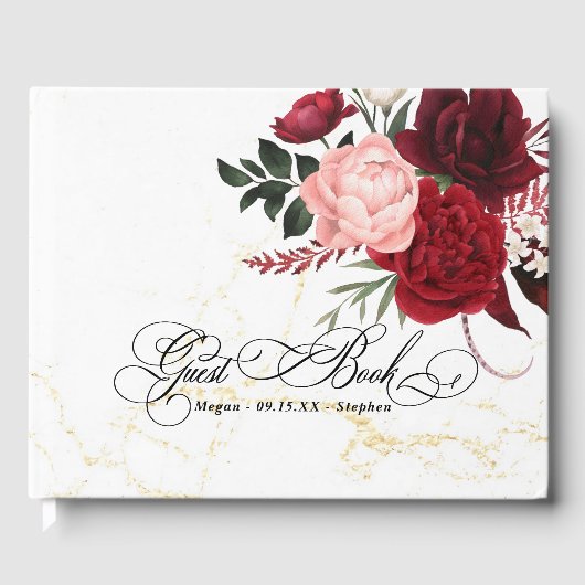 Romantische Hochzeit der Wasserfarbe Burgund Gästebuch (Vorderseite)