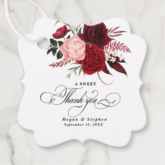 Romantische Hochzeit der Wasserfarbe Burgund Geschenkanhänger (Vorderseite)