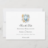 Romantische Hochzeit des Blue Wappen Monogram Save The Date (Vorderseite)