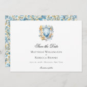 Romantische Hochzeit des Blue Wappen Monogram Save The Date (Vorne/Hinten)