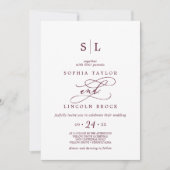 Romantische Hochzeit des Burgundy Text Monogram Einladung (Vorderseite)