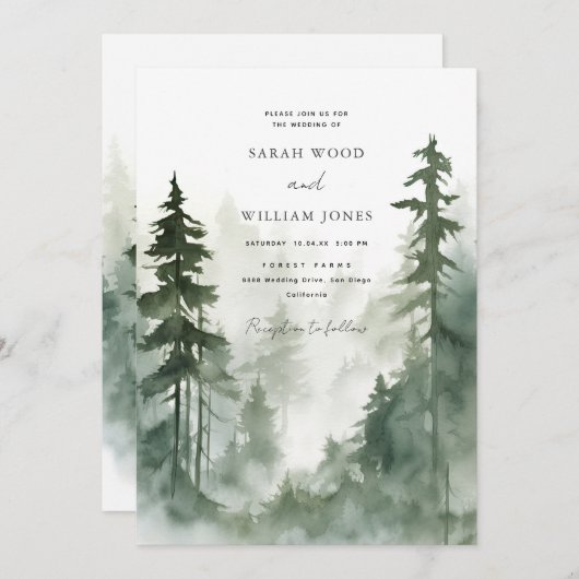 Romantische Hochzeit des wilden Waldes Einladung (Vorne/Hinten)