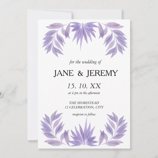 Romantische Hochzeit Einladung Lila Aquarellbran (Vorderseite)